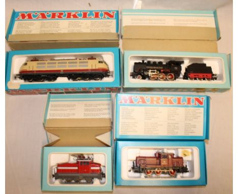 Four Marklin HO gauge locomotives in original boxes including 3003 locomotive and tender, 3044 Continental locomotive, 3054 l