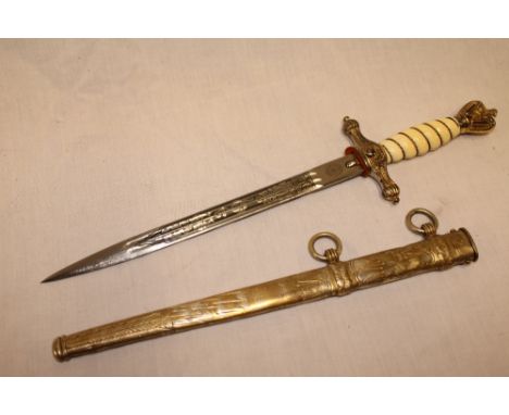 A Second War German Naval Kriegsmarine officers dagger with replacement etched blade by Horster of Solingen  housed in origin