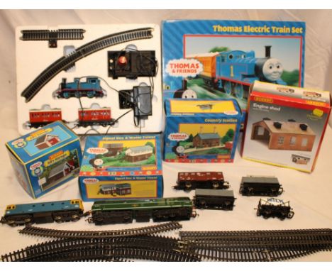 A Hornby OO gauge Thomas the Tank Engine electric train set in original box together with boxed signal box and water tower, c