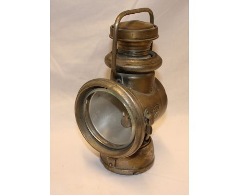 An old nickel-plated brass vehicle side lamp by Desmo 8½" high