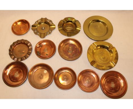 A selection of brass and copper Royal Naval related dishes including HMS Rodney, HMS Tiger, German submarine, HMS Jamaica, RM