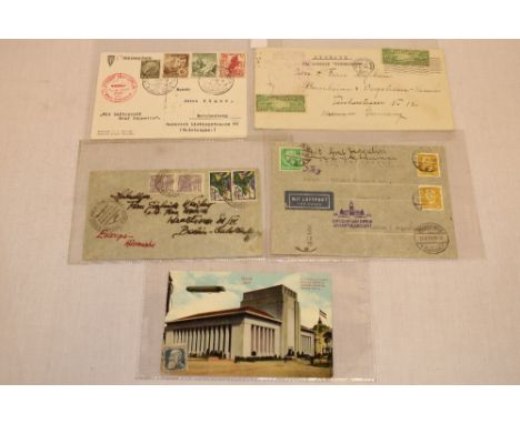 Four various airship covers including 1936 USA "Via Airship Hindenburg" airmail cover and three other Zeppelin covers includi