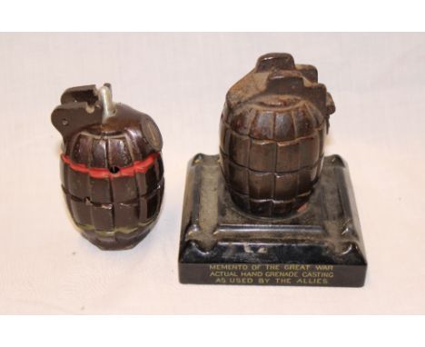 An inert First War Mills hand grenade ink well "A Memento of The Great War - Actual Hand Grenade Casting as used by The Allie