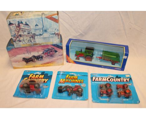 A Corgi mint and boxed tractor and trailer farm set, three other farm related packs, a Matchbox Models of Yesteryear mint and