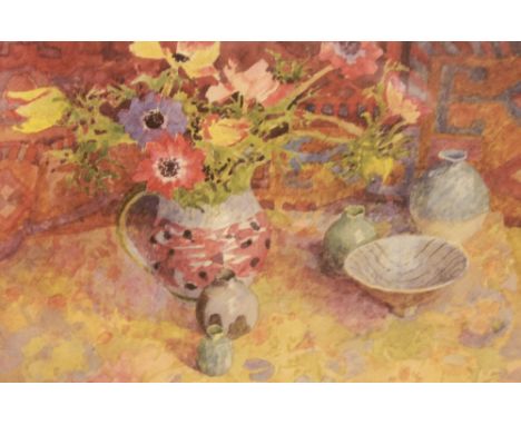 Ann Williams (20th), "Anemones," still life of flowers with pottery vases, limited edition colour lithograph, 319/850, 23cm x