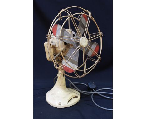 A vintage B&Y Beanwy electric table fan, with heavy metal case, oscillating variable speed motor, in working order.  