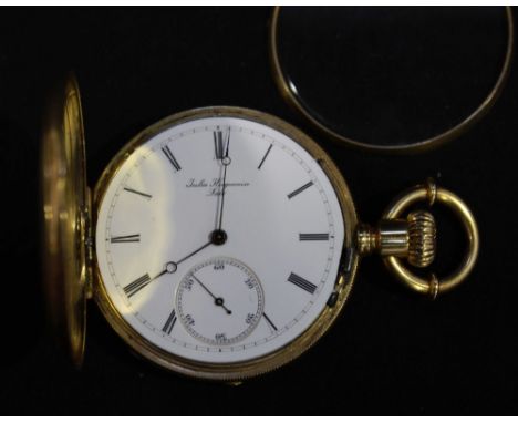 An 18ct gold triple-case full-hunter pocket watch, by Jules Huguenin, with white enamel dial, Roman numerals, subsidiary seco