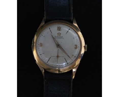 A gents 1960s vintage Omega Automatic wristwatch, plain white dial, Arabic numerals at quarters, subsidiary seconds dial, 18c
