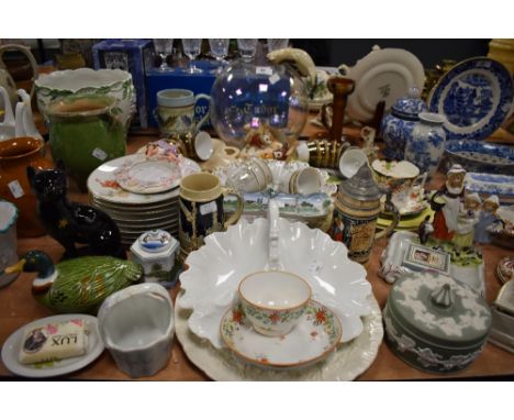 A mixed collection of predominantly vintage and retro ceramics, included are an Alton Wellington china moustache cup with sau