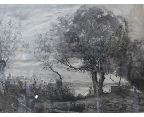A signed P. Mally artists proof etching, The Shepherd Boy, after Corot, 39 x 50cms, framed 