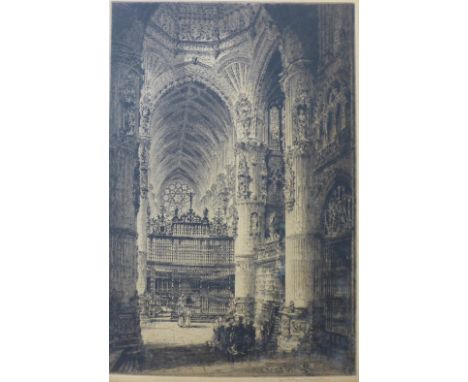 A signed Albany E. Howarth etching, cathedral interior, dated 1927, 52 x 35cms, unframed 