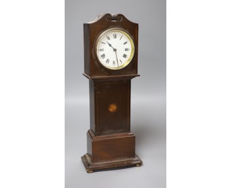 A miniature mahogany longcase clock, height 38cm