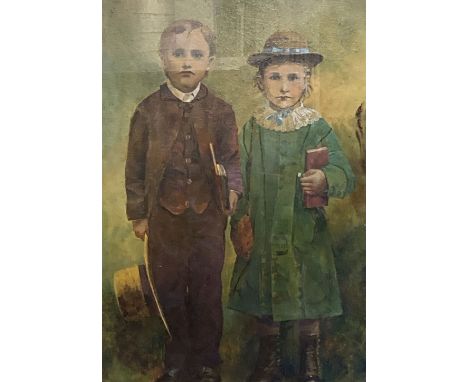 English School, overpainted print, Portrait of two Edwardian children, 93 x 67cmCONDITION: Late 20th century