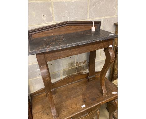 A Victorian painted, simulated grain and faux marble console table, width 92cm depth 36cm height 100cm