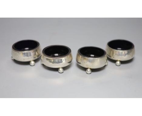 Two pairs of Victorian silver salts, on ball feet, Sheffield, 1870 and London, 1873, approx. 62mm.
