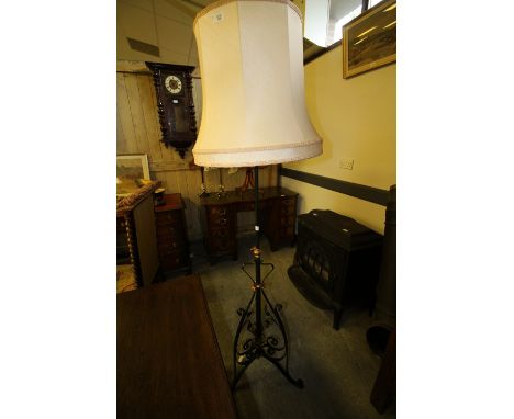 Wrought iron and copper adjustable height standard lamp