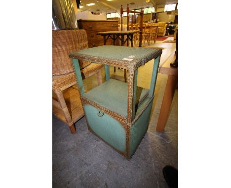 Lloyd Loom Bedside Cabinet, containing Linen, Wicker Pouffe, Aluminium Pan &amp; Wicker Table