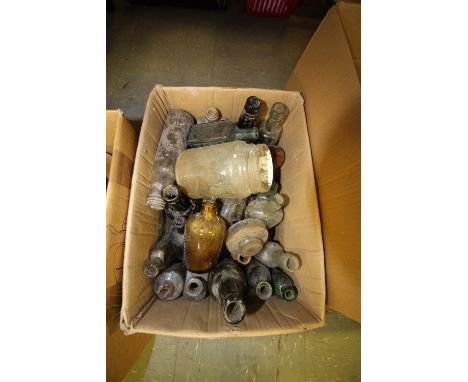 Box of vintage glass bottles