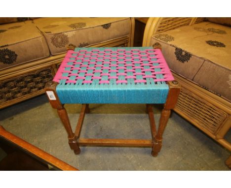 Pink and blue string seat stool