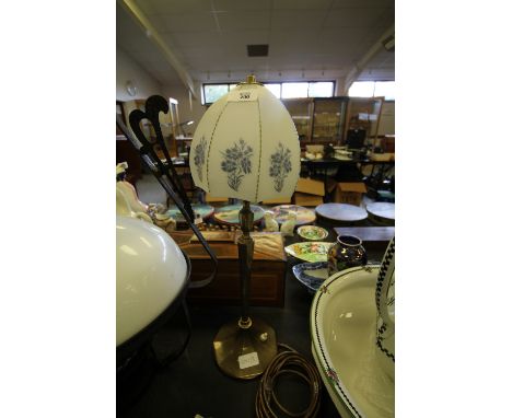 Early brass table lamp with glass shade