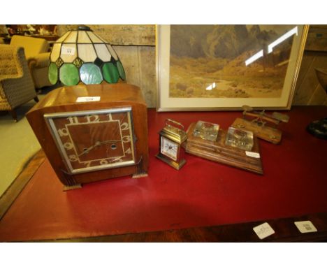 Library scales, postal scales, desk stand and 1930s clock