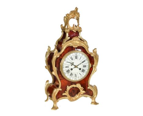 ϒFrench Louis XV style gilt brass mounted tortoiseshell mantel clock, the movement by Japy Freres, Paris, circa 1900 The circ