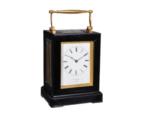 A French ebonised cased carriage clock, probably by Jules for Henry Marc, Paris, circa 1840   The eight-day two train outside