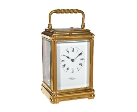 A French gilt brass brass gorge cased carriage clock with push-button repeat, retailed by Mappin and Webb, London, late 19th 