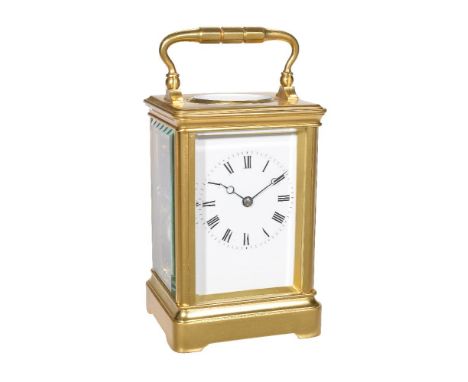 A French gilt brass carriage clock, unsigned, circa 1900   The eight-day gong striking movement with silvered platform lever 