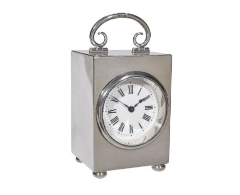 A Victorian silver cased miniature carriage timepiece, probably by Douglas Clock Company, Birmingham 1900   The French eight-