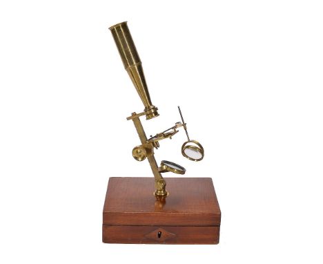 A Cary/Gould-type lacquered brass portable compound microscope, unsigned, circa 1840 The part-tapered tube screw-fitting at t