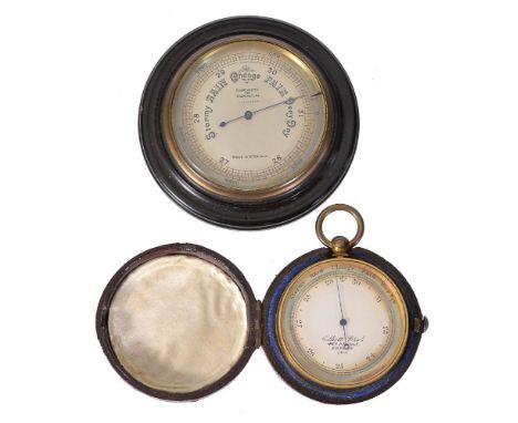 ϒA Victorian gilt brass cased aneroid pocket barometer, Elliott Brothers, London, third quarter of the 19th century The 1.75 