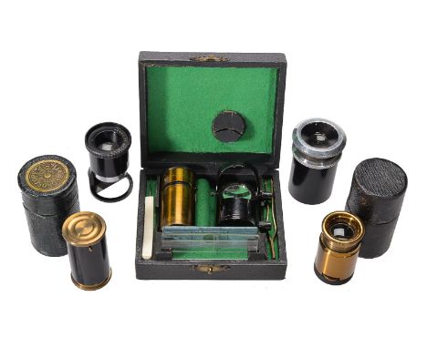 A group of small optical instruments, various makers, mainly early to mid 20th century.To include a lacquered brass spinthari