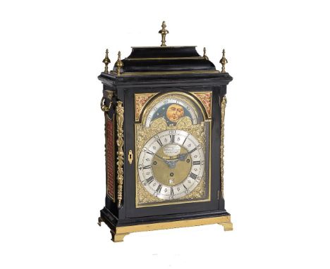 ϒA fine George II gilt brass mounted ebonised quarter-chiming table clock with moonphase, Daniel Torin and Moses Fontaine, Lo