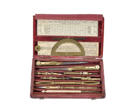 ϒA Regency cased set of drawing instruments, R. Huntley, London, circa 1825 The interior with red velvet flap to lid enclosin