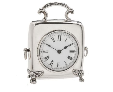 A Victorian silver cased miniature carriage timepiece, probably by Douglas Clock Company, Birmingham 1900   The French eight-