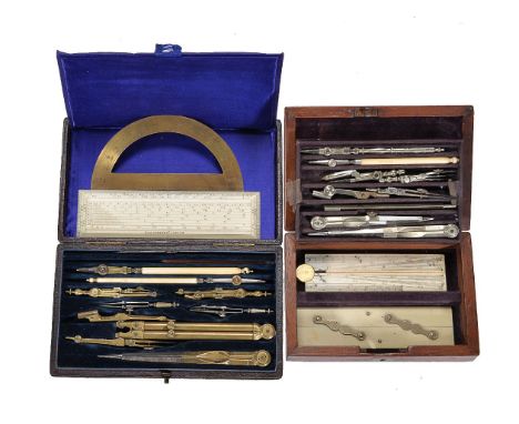 ϒA Victorian mahogany cased set of drawing instruments, Elliott, London, mid 19th century The interior with maroon velvet lin