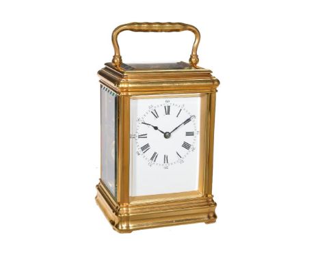 A French gilt brass brass gorge cased carriage clock, unsigned, late 19th century   The eight-day gong striking movement with