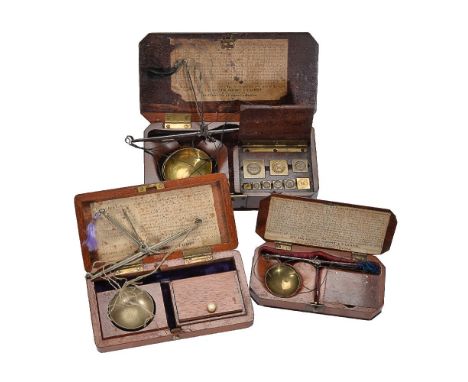 Two Victorian mahogany cased sets of portable diamond scales, De Grave, Short and Company, mid 19th century   Each with sculp