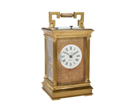 An English lacquered brass carriage clock with push-button repeat, Retailed by Charles Frodsham, London, late 20th century   