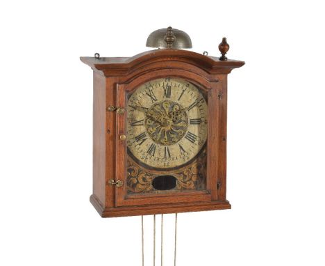 An interesting Continental iron-framed weight-driven wall clock, inscribed with initials F.H., probably Swiss provincial, bea