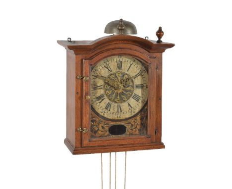 An interesting Continental iron-framed weight-driven wall clock, inscribed with initials F.H., probably Swiss provincial, bea