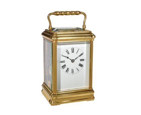 A French gilt brass brass gorge cased carriage clock with push-button repeat, unsigned, circa 1900   The eight-day gong strik