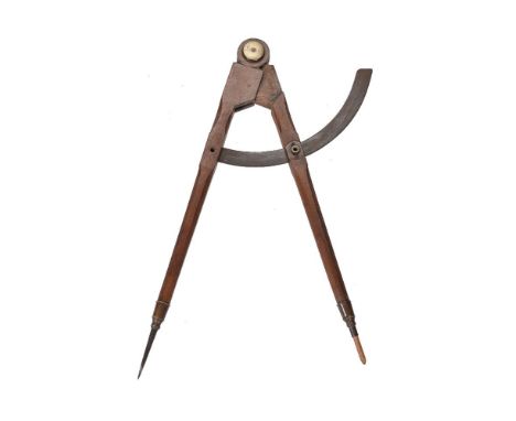 A large mahogany and brass divider/compass, inscribed with owner’s name J. Ogilvie, 19th century   With interlocking knuckle 