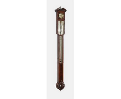 A George III mahogany mercury stick barometer with hygrometer, John Hawting, Oxford, circa 1790   The chevron line inlaid and