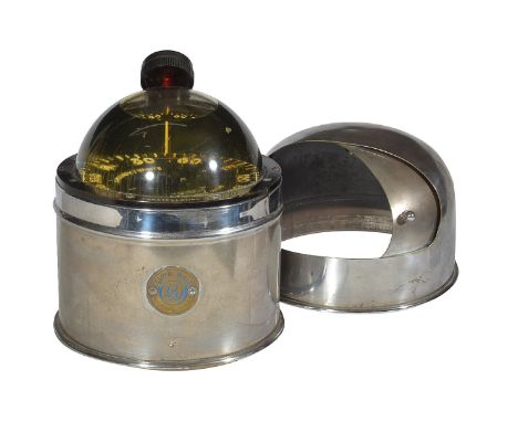 A Chrome plated ship’s binnacle compass, Kelvin White for Danforth/White, Portland MA, mid 20th century   The black floating 