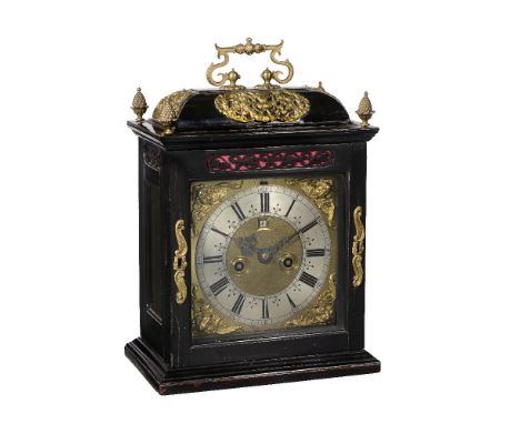 ϒA fine William III brass mounted ebony table clock with pull-quarter repeat, Brounker Watts, London, circa 1690-95 The six f