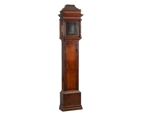 A George II oak eight-day longcase clock case, anomynous, second quarter of the 18th century   The hood with ogee caddy over 