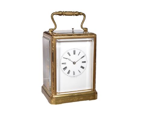 A fine French engraved gilt brass carriage clock with push-button repeat and chronometer escapement, Gontard and Bolviller, P