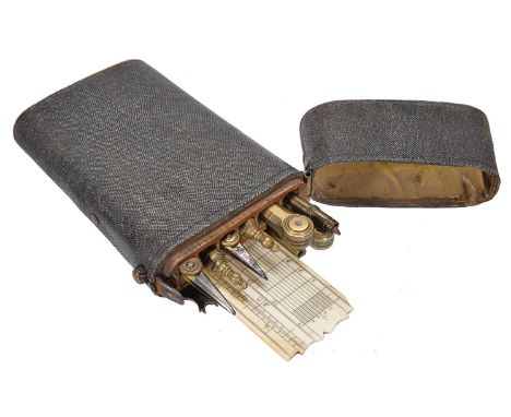 ϒA William IV shagreen etui of drawing instruments, J. Livings, London, circa 1835 The tapered case with hinged lid enclosing